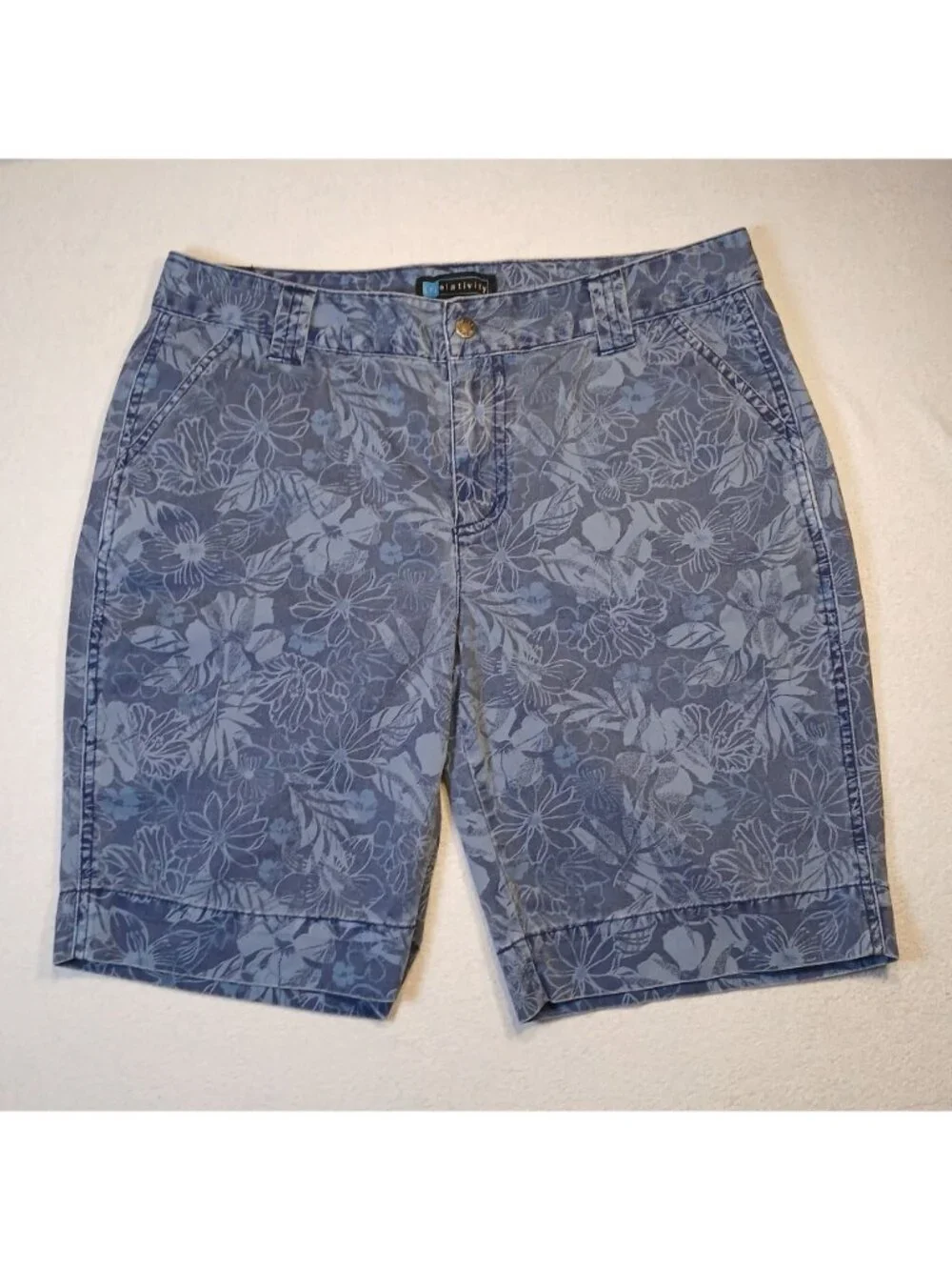 Relativity Bermuda Short Size 12P Blue Floral-Print 100% Cotton Casual Summer